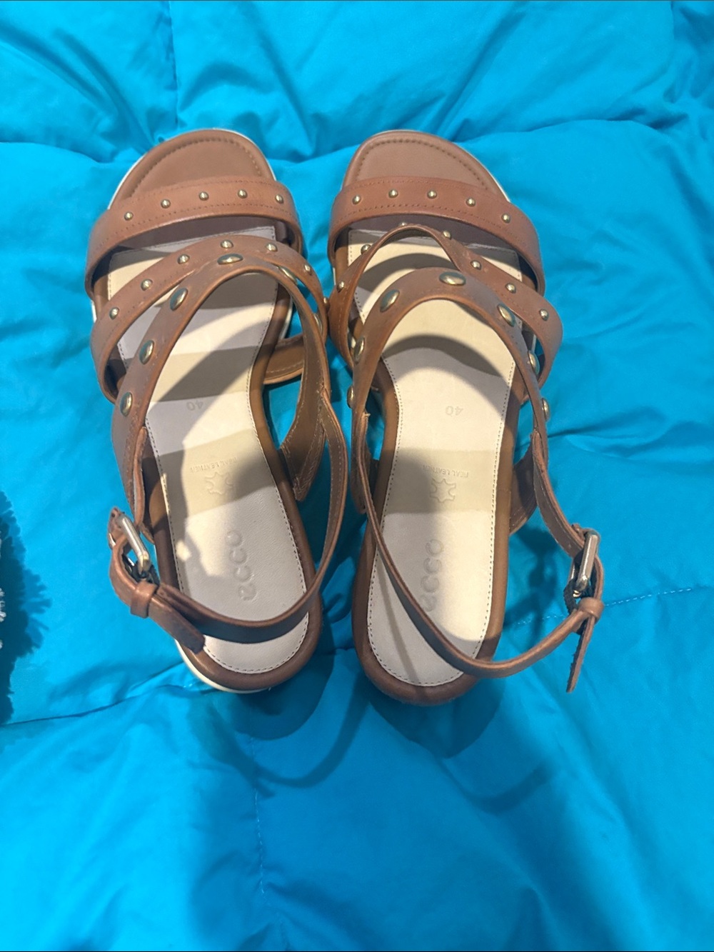 Ecco Tan Leather Studded Strappy Sandals